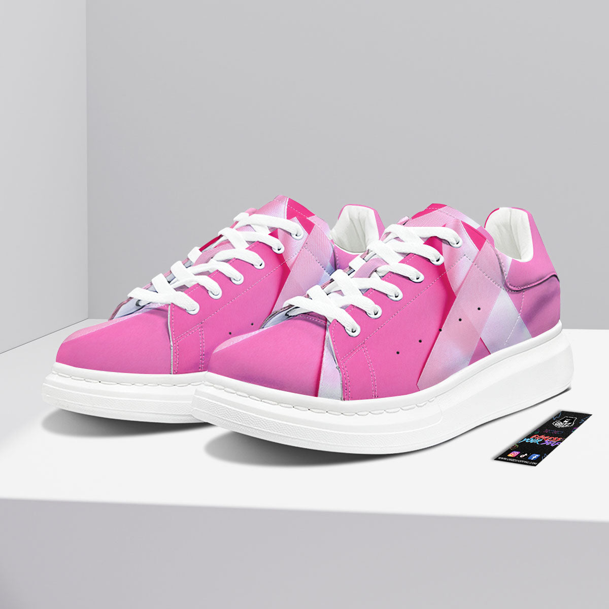 Cancer Breast Little Ribbon Print Platform Shoes-grizzshop