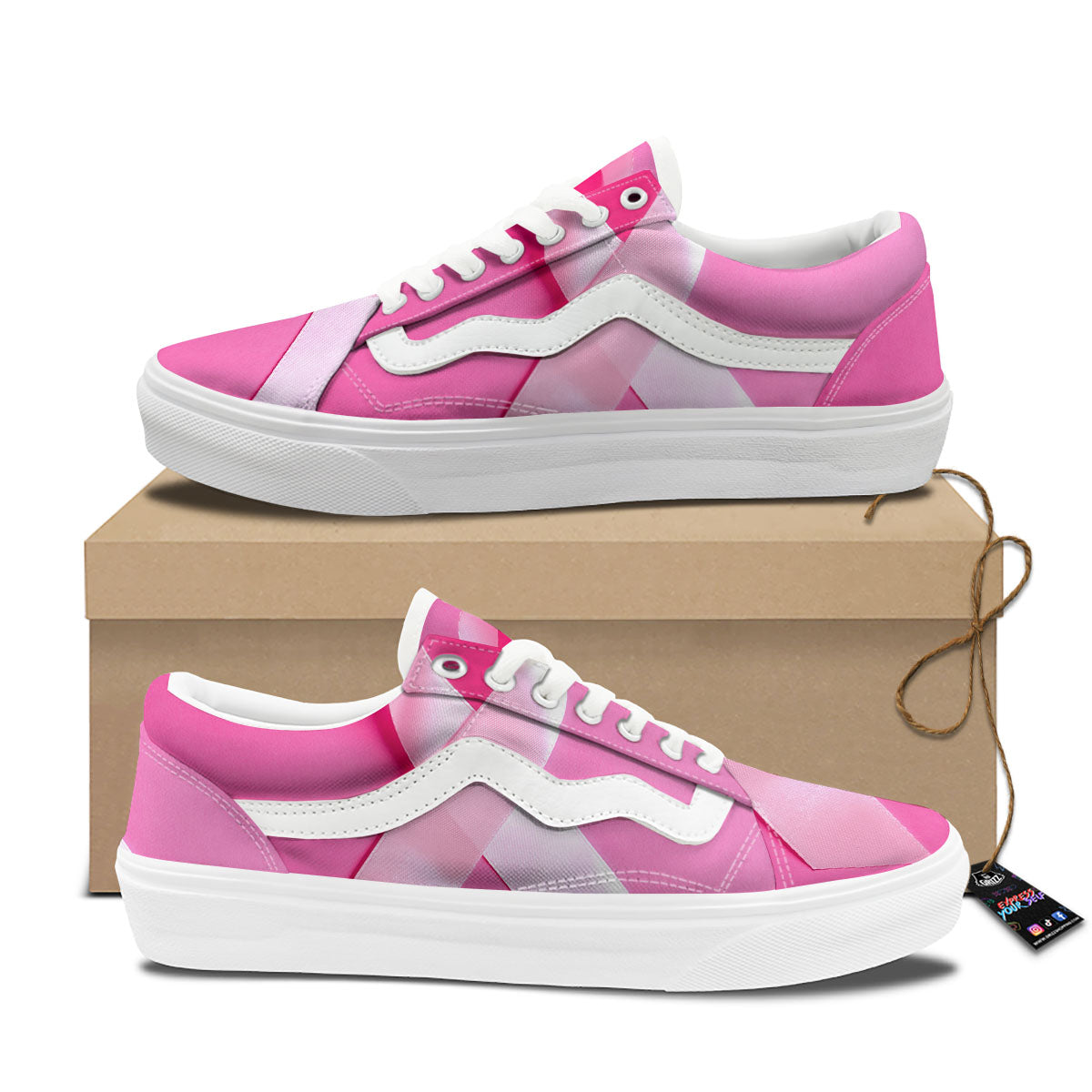 Cancer Breast Little Ribbon Print Skate Shoes-grizzshop
