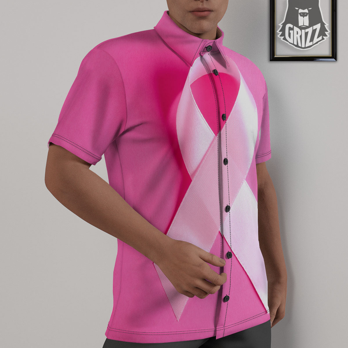Cancer Breast Little Ribbon Print Untucked Shirts-grizzshop