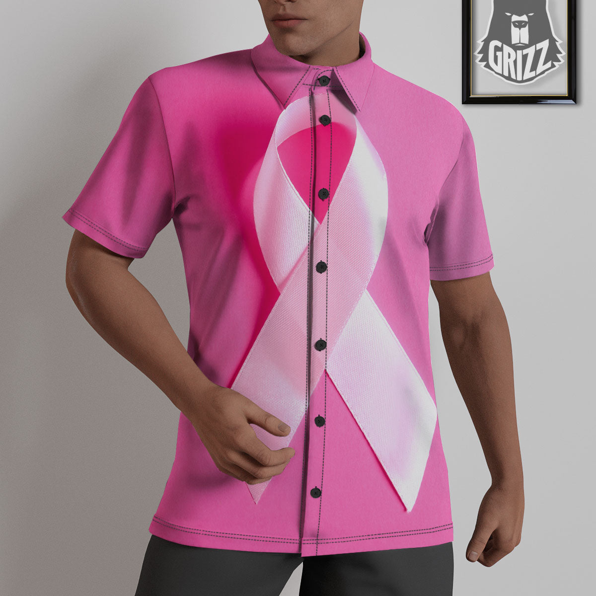 Cancer Breast Little Ribbon Print Untucked Shirts-grizzshop