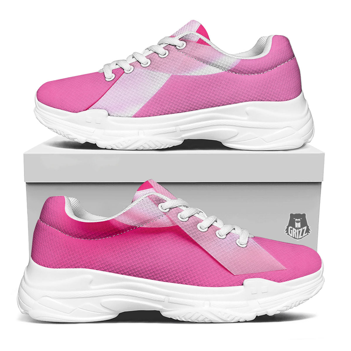 Cancer Breast Little Ribbon Print White Chunky Shoes-grizzshop