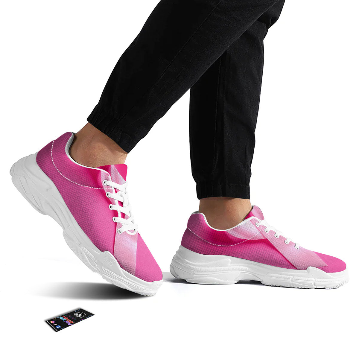 Cancer Breast Little Ribbon Print White Chunky Shoes-grizzshop