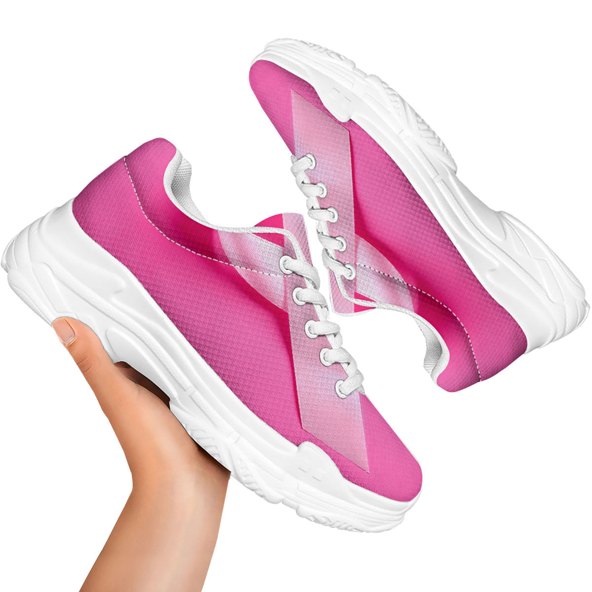 Cancer Breast Little Ribbon Print White Chunky Shoes-grizzshop