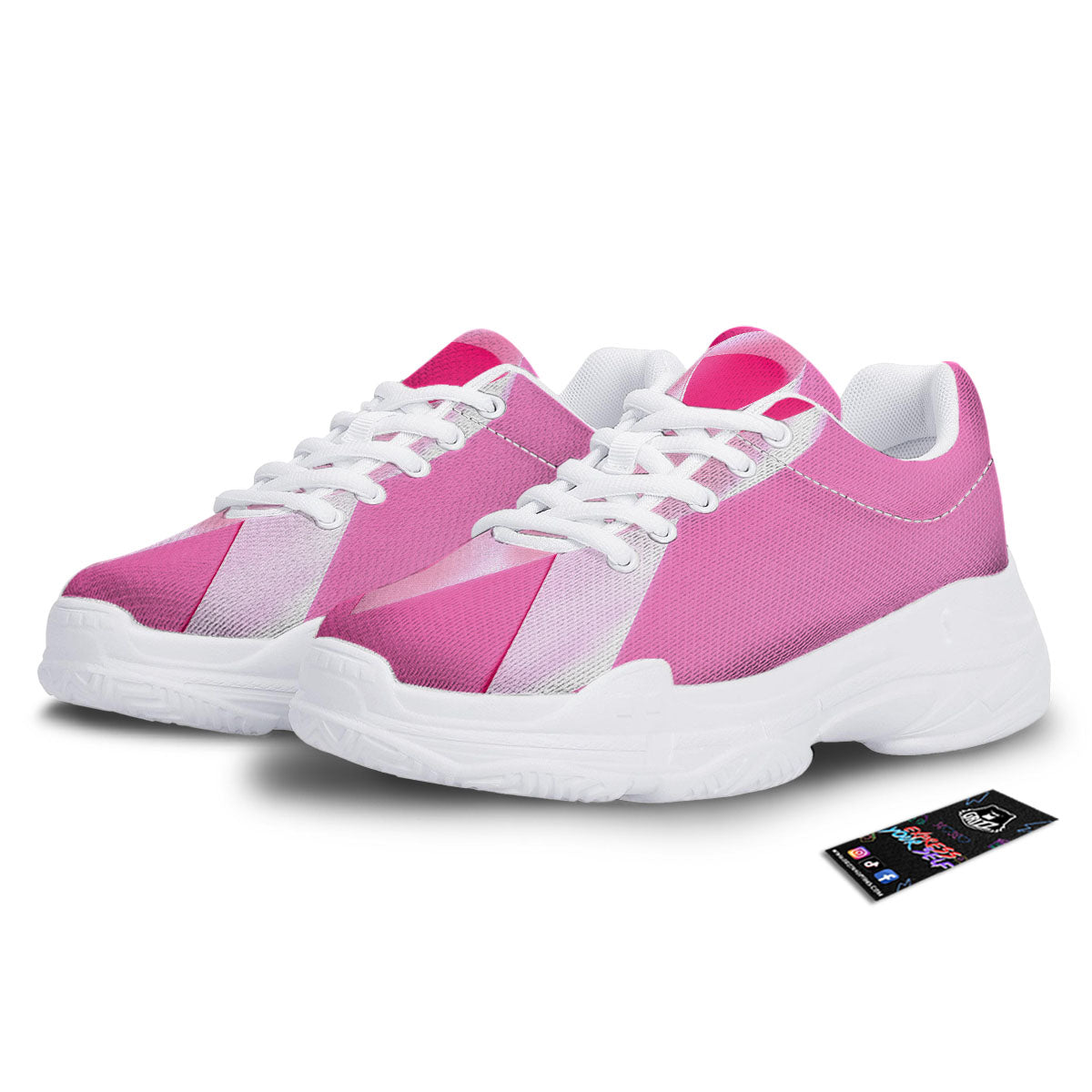 Cancer Breast Little Ribbon Print White Chunky Shoes-grizzshop