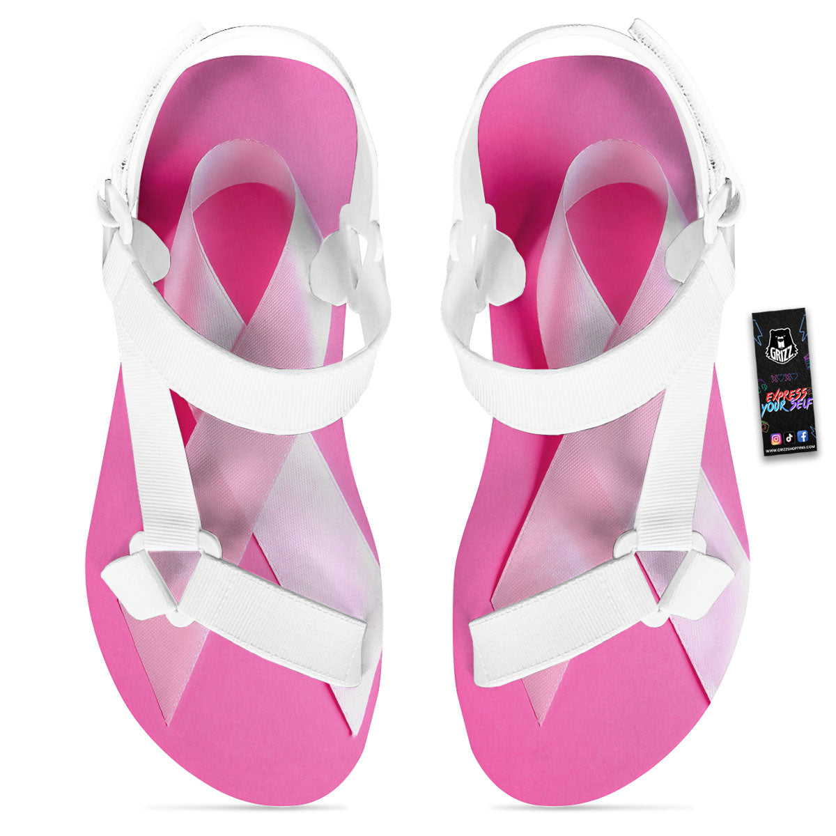 Cancer Breast Little Ribbon Print White Open Toe Sandals-grizzshop
