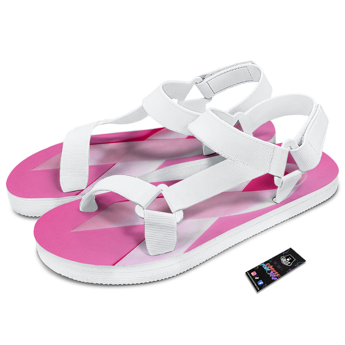 Cancer Breast Little Ribbon Print White Open Toe Sandals-grizzshop