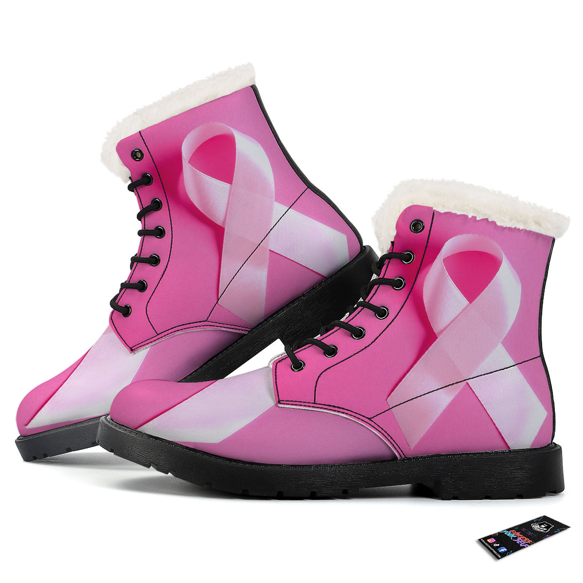 Cancer Breast Little Ribbon Print Winter Boots-grizzshop