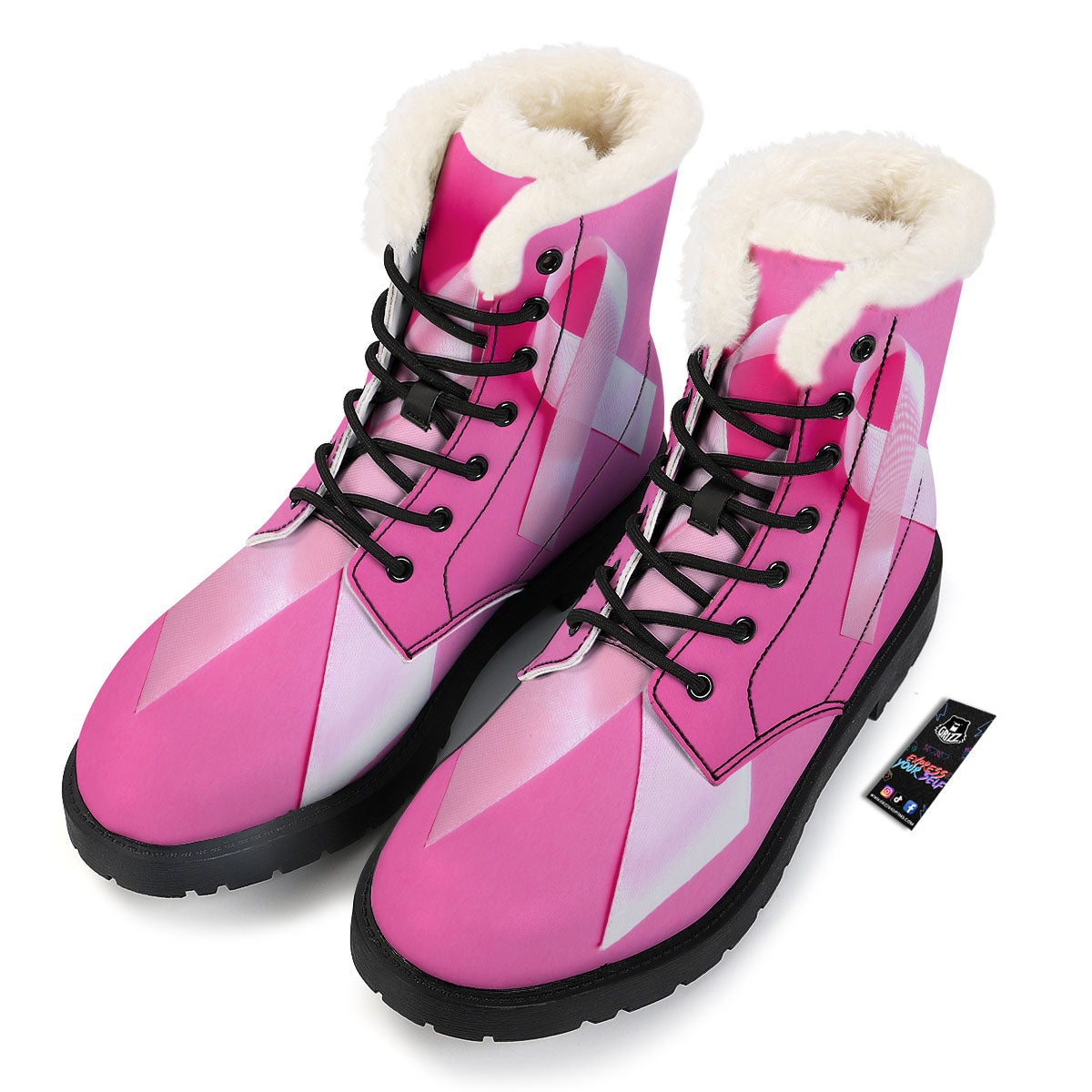 Cancer Breast Little Ribbon Print Winter Boots-grizzshop