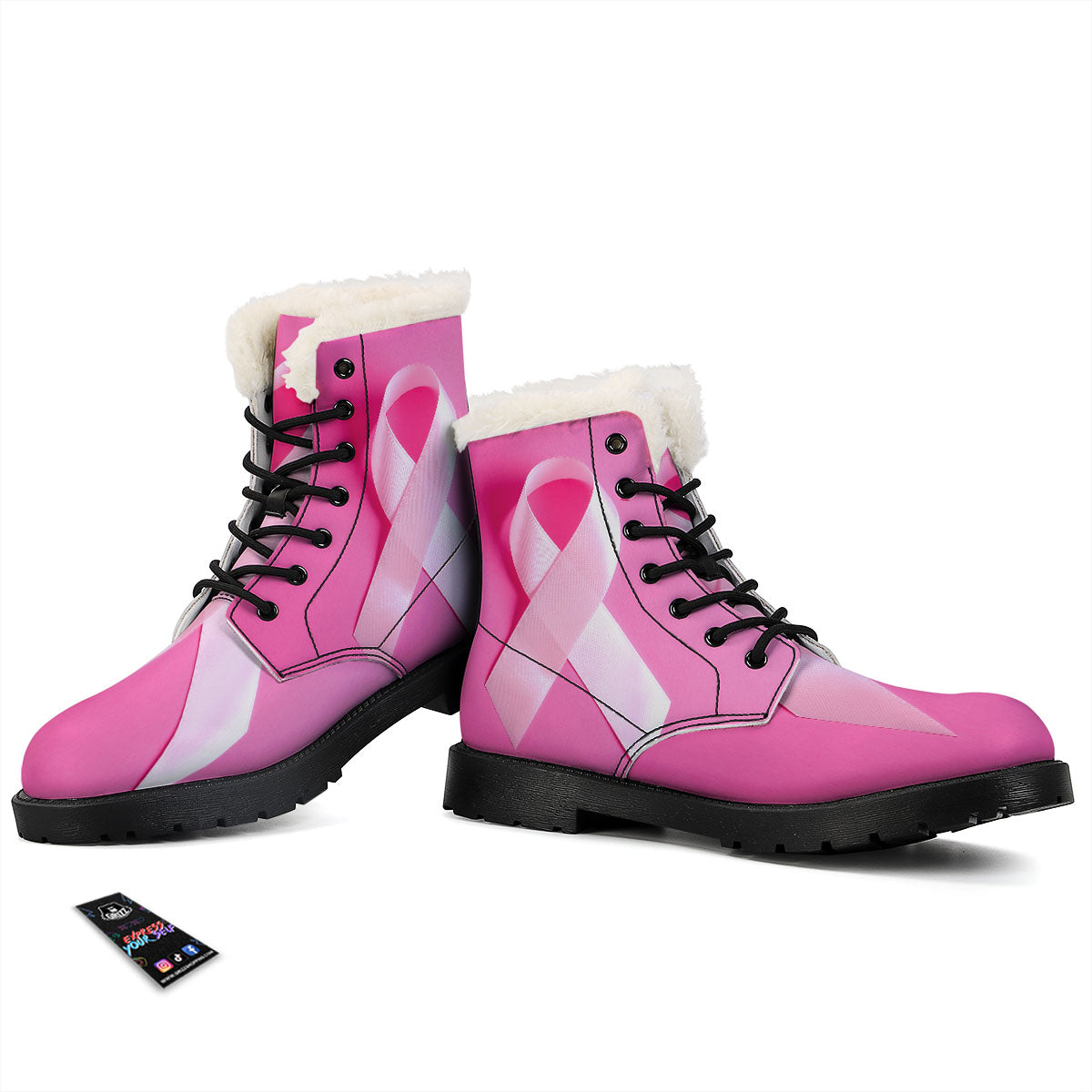 Cancer Breast Little Ribbon Print Winter Boots-grizzshop