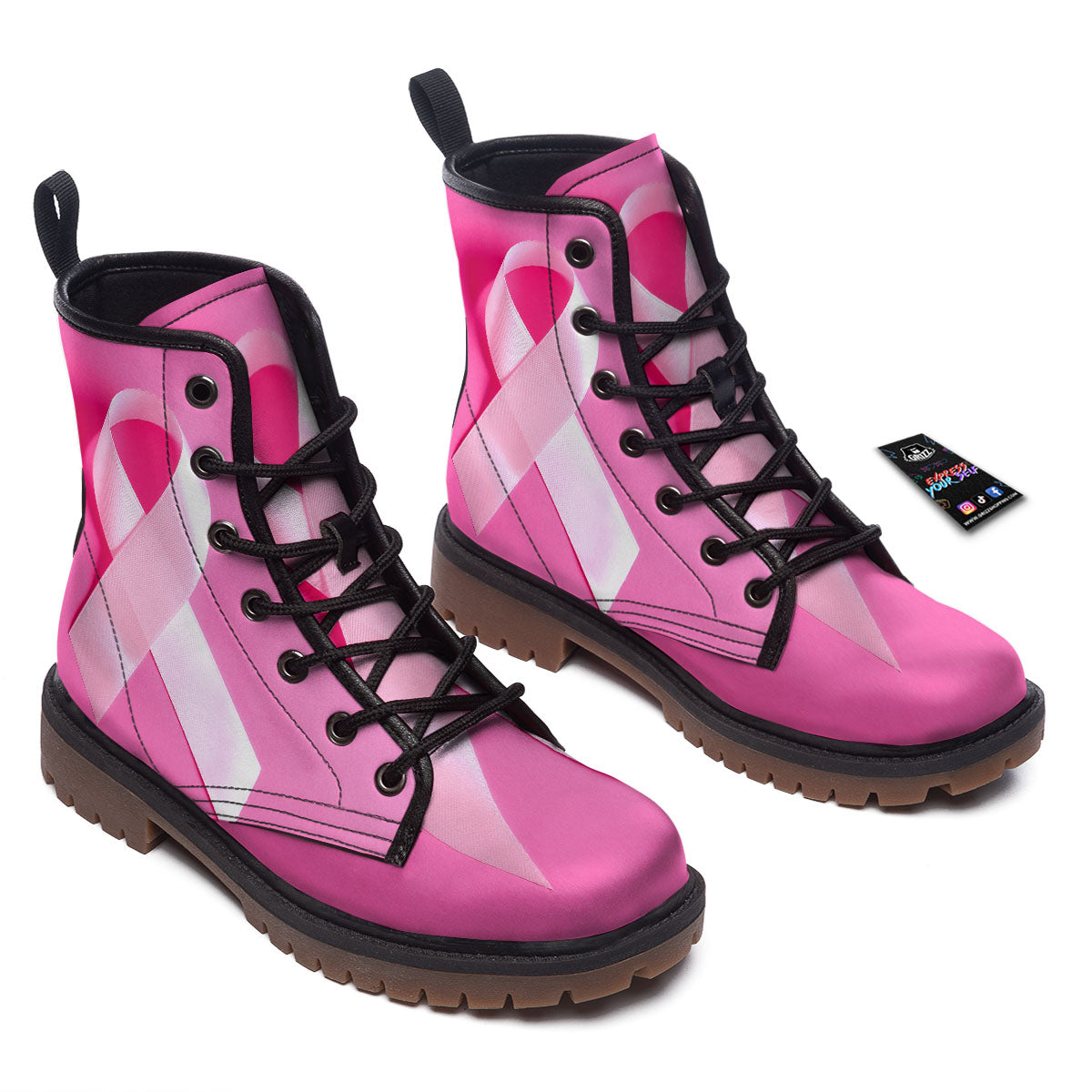 Cancer Breast Little Ribbon Print Work Boots-grizzshop