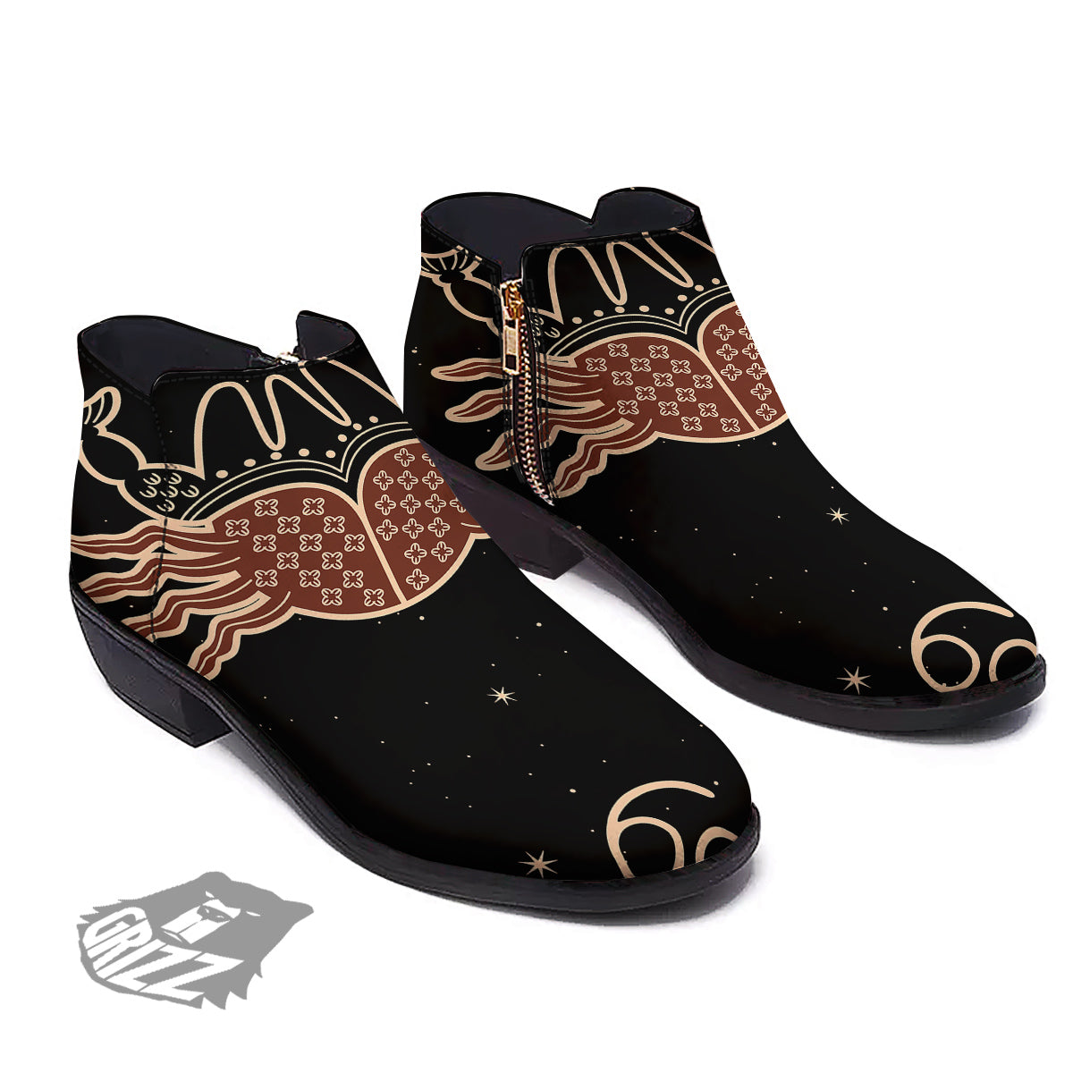 Cancer Constellation Print Ankle Boots-grizzshop