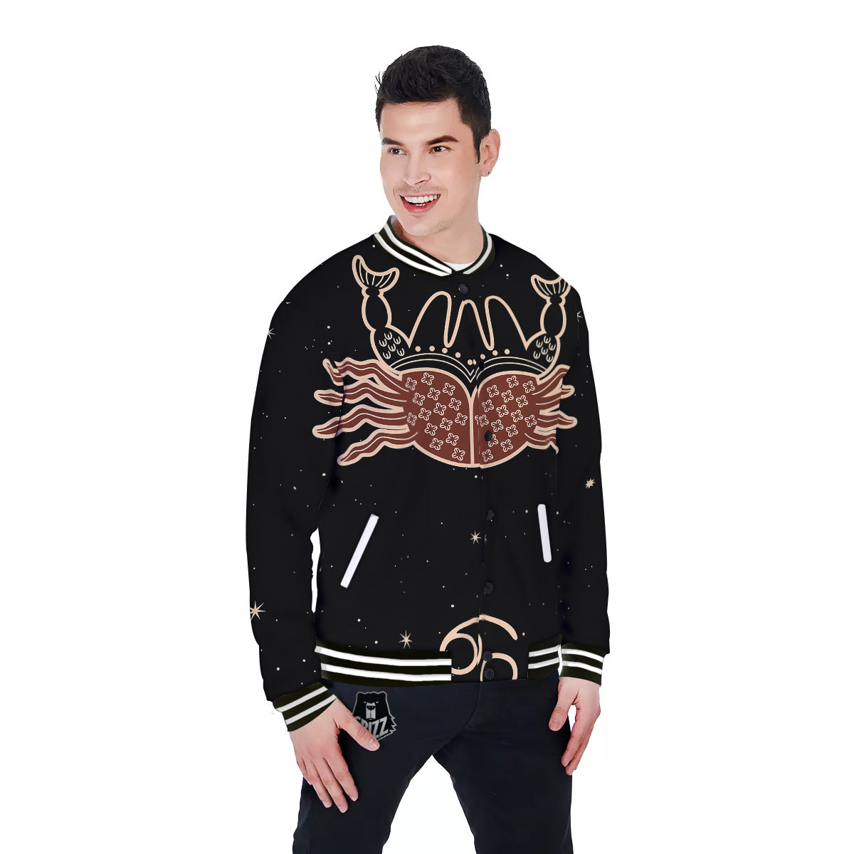 Cancer Constellation Print Baseball Jacket-grizzshop