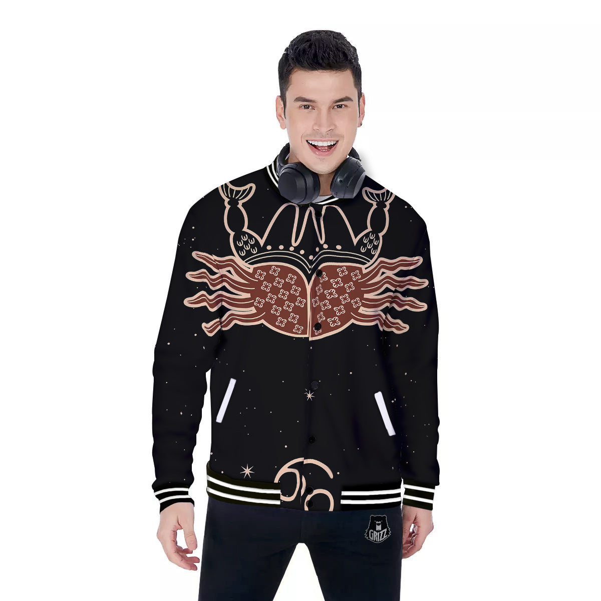 Cancer Constellation Print Baseball Jacket-grizzshop