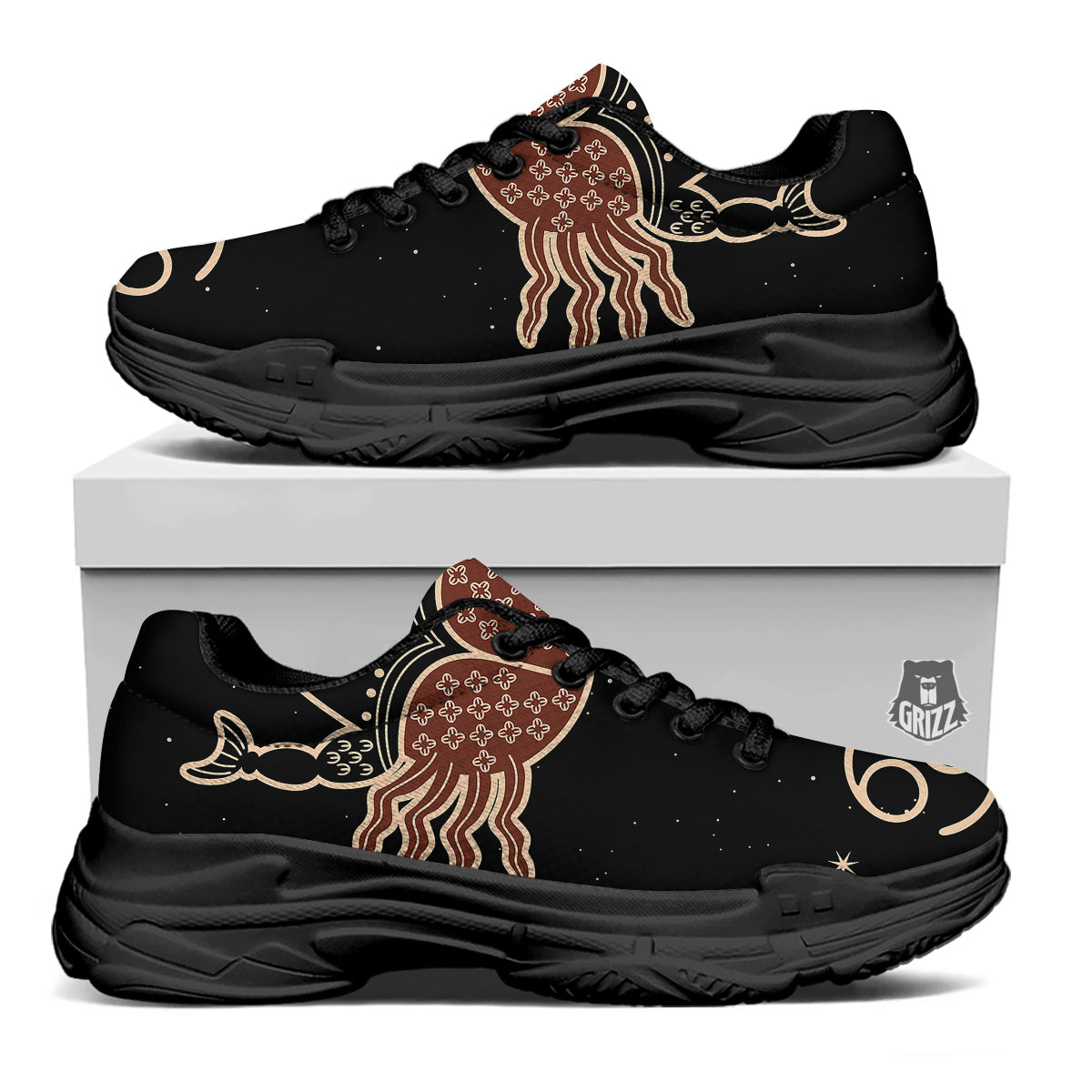 Cancer Constellation Print Black Chunky Shoes-grizzshop