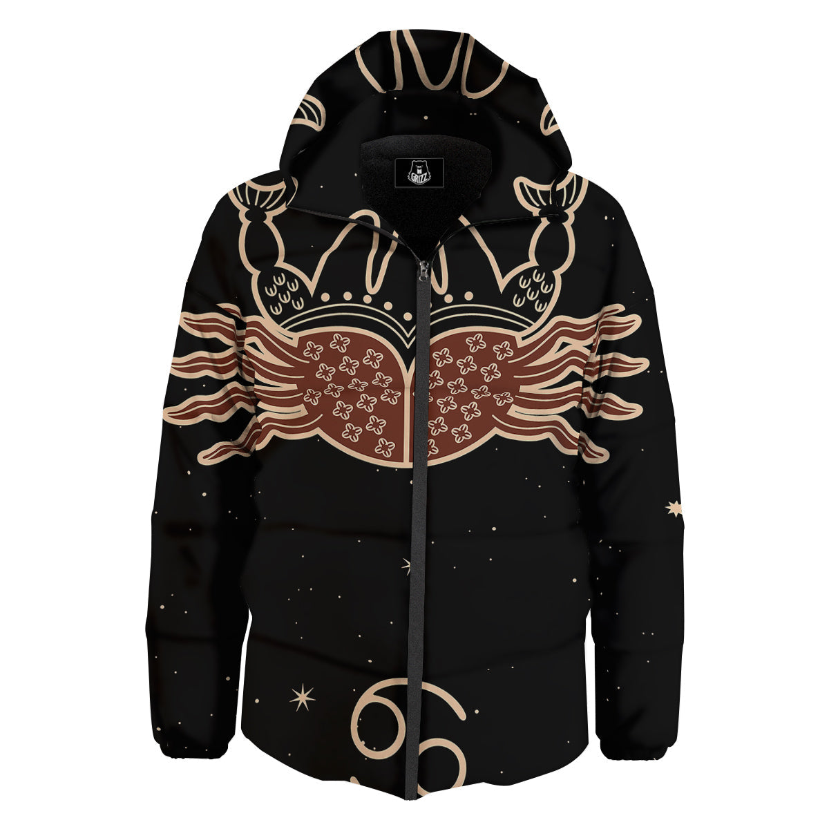 Cancer Constellation Print Down Jacket-grizzshop