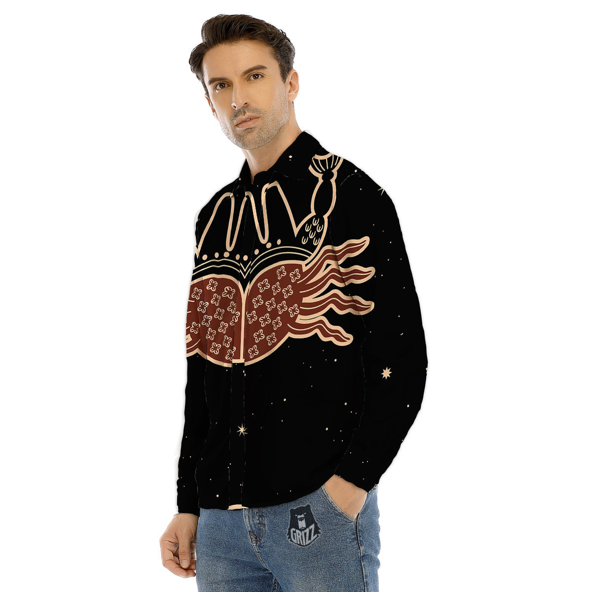 Cancer Constellation Print Men's Dress Shirts-grizzshop