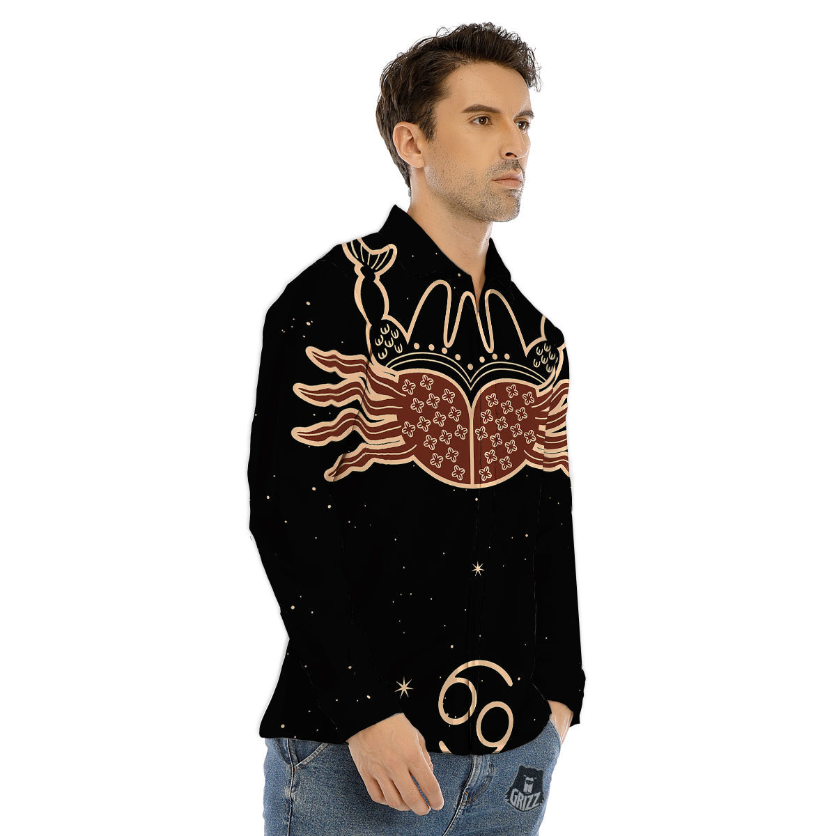 Cancer Constellation Print Men's Dress Shirts-grizzshop