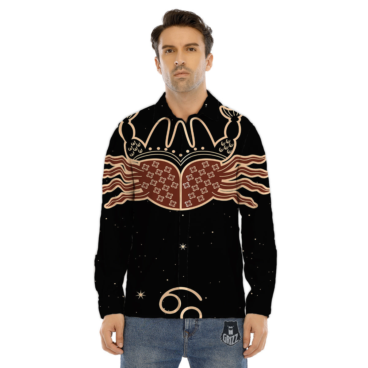 Cancer Constellation Print Men's Dress Shirts-grizzshop