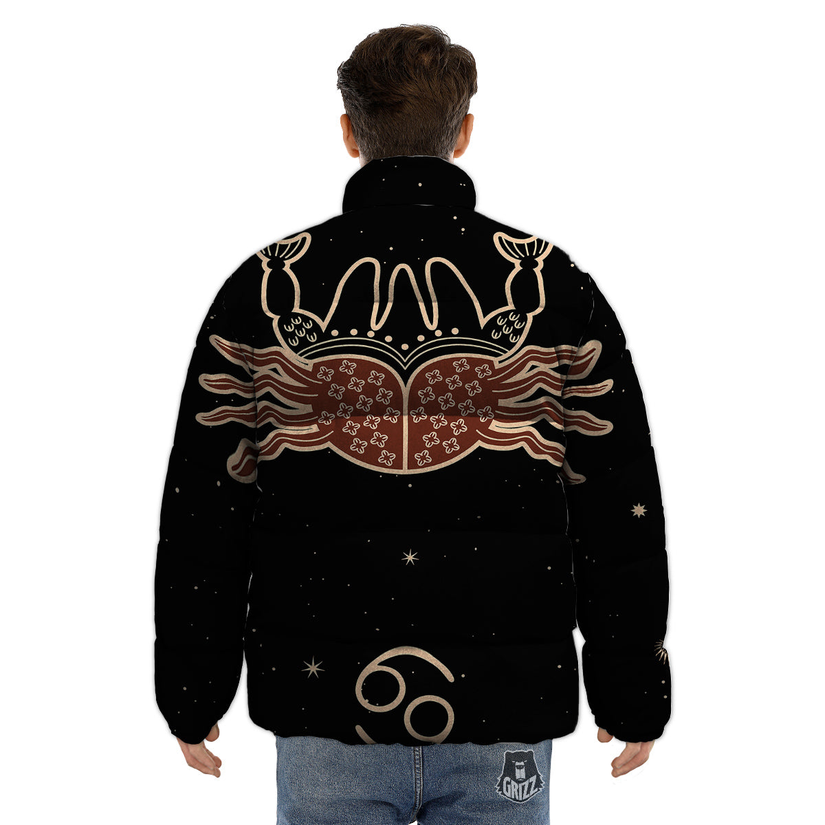 Cancer Constellation Print Puffer Jacket-grizzshop