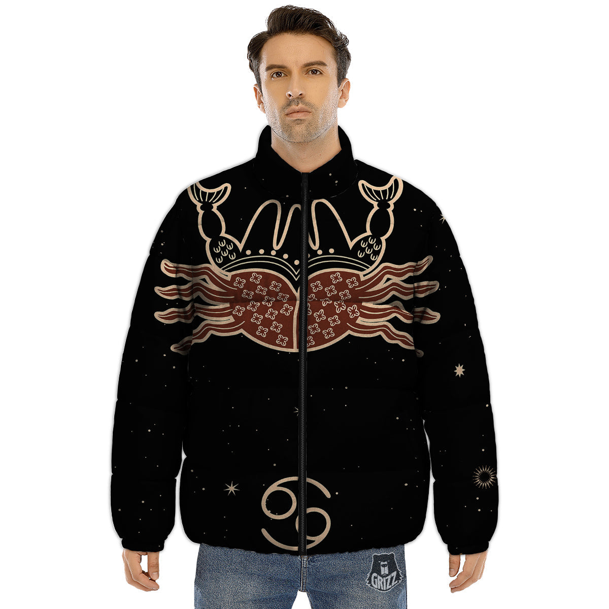 Cancer Constellation Print Puffer Jacket-grizzshop