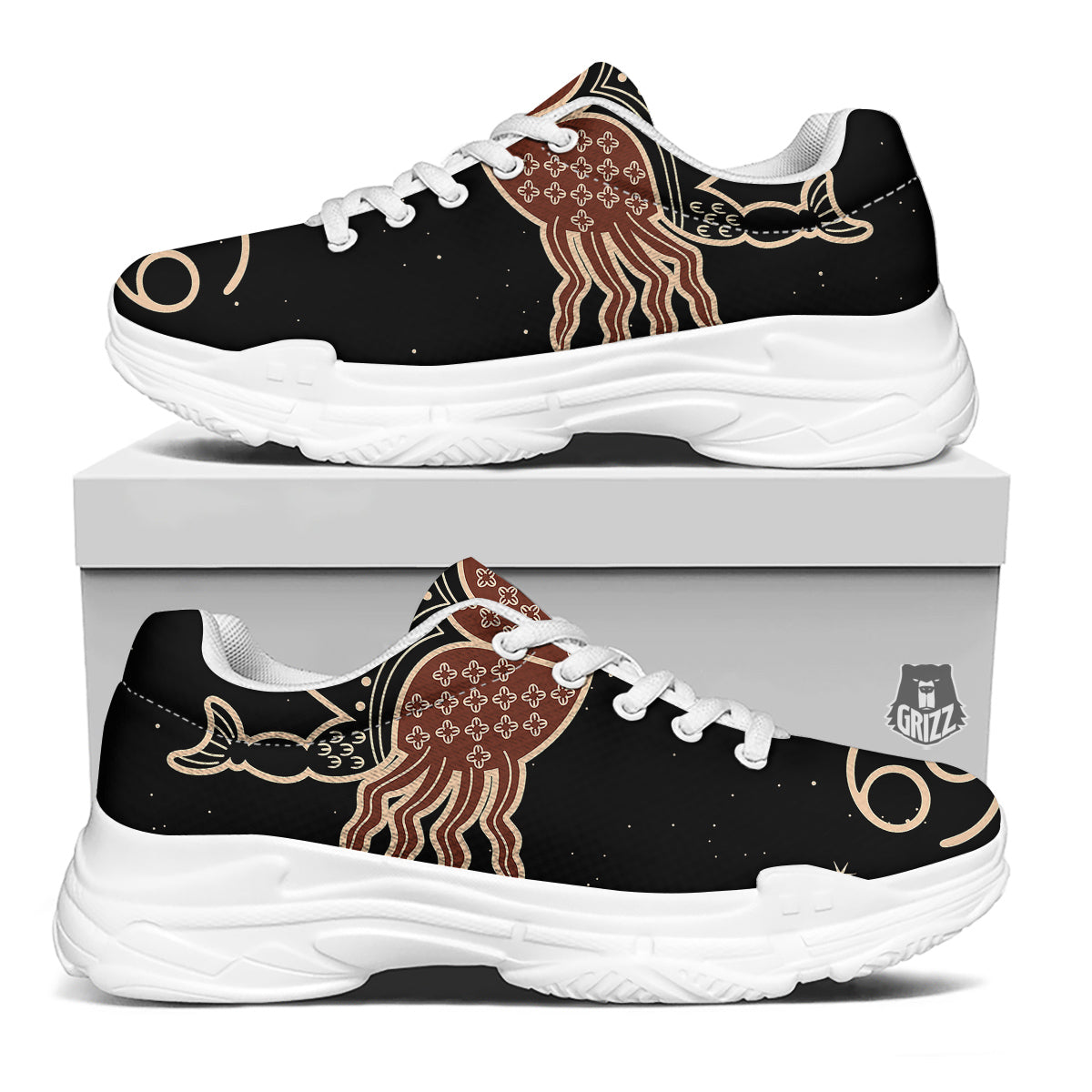 Cancer Constellation Print White Chunky Shoes-grizzshop