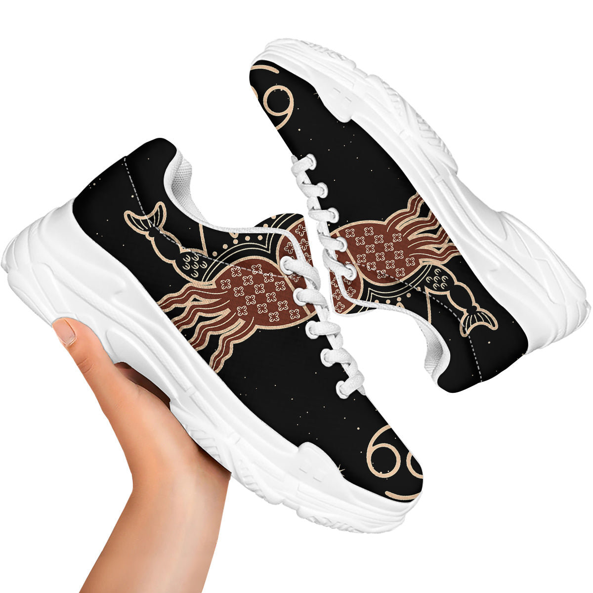 Cancer Constellation Print White Chunky Shoes-grizzshop