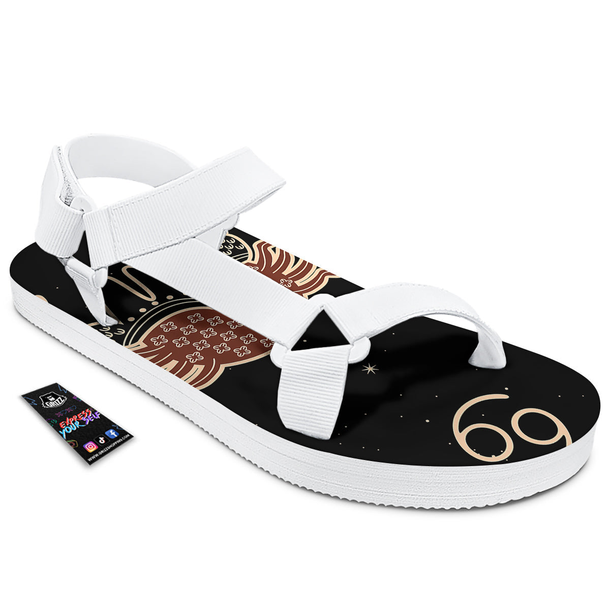Cancer Constellation Print White Open Toe Sandals-grizzshop