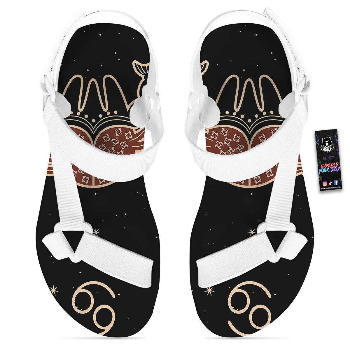 Cancer Constellation Print White Open Toe Sandals-grizzshop