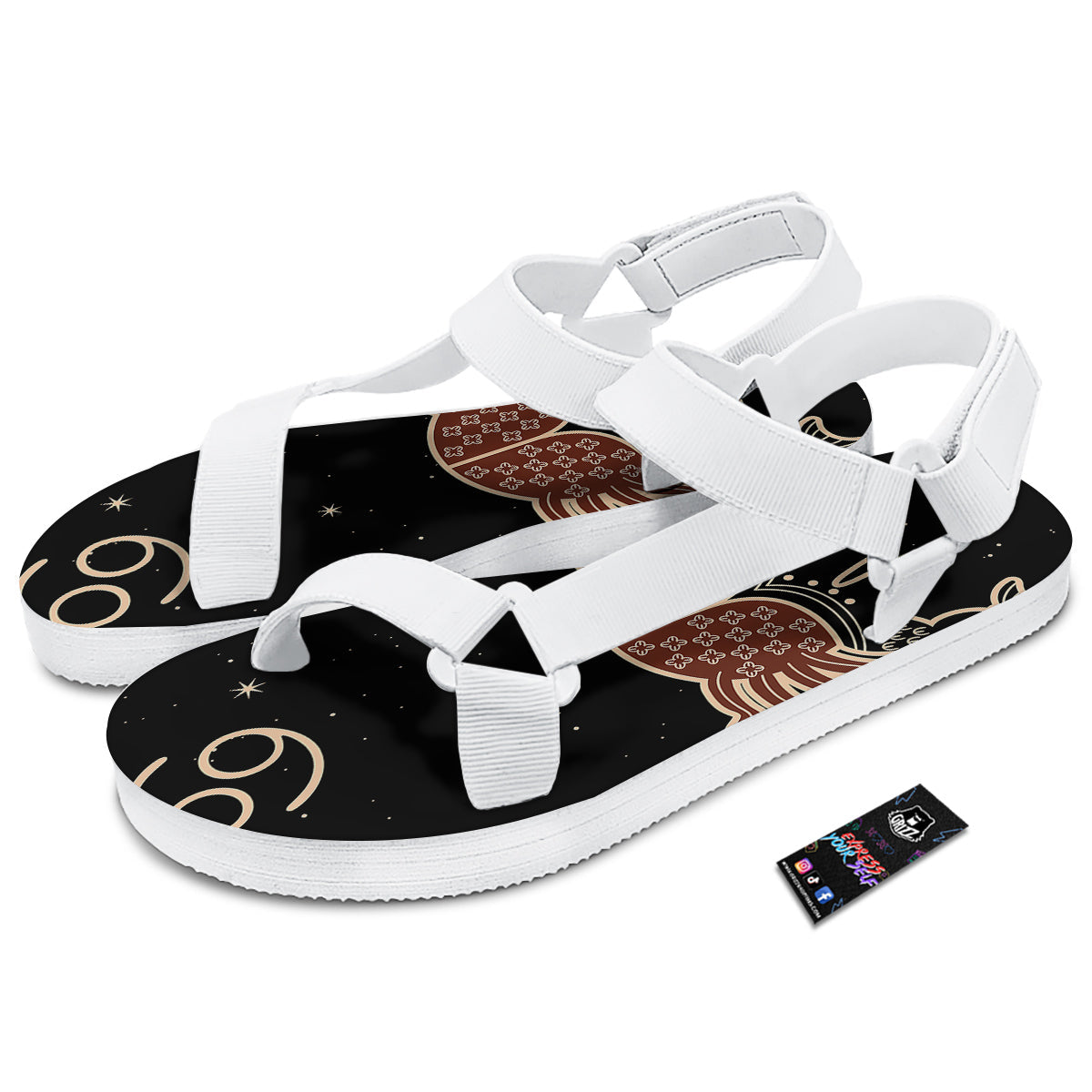 Cancer Constellation Print White Open Toe Sandals-grizzshop