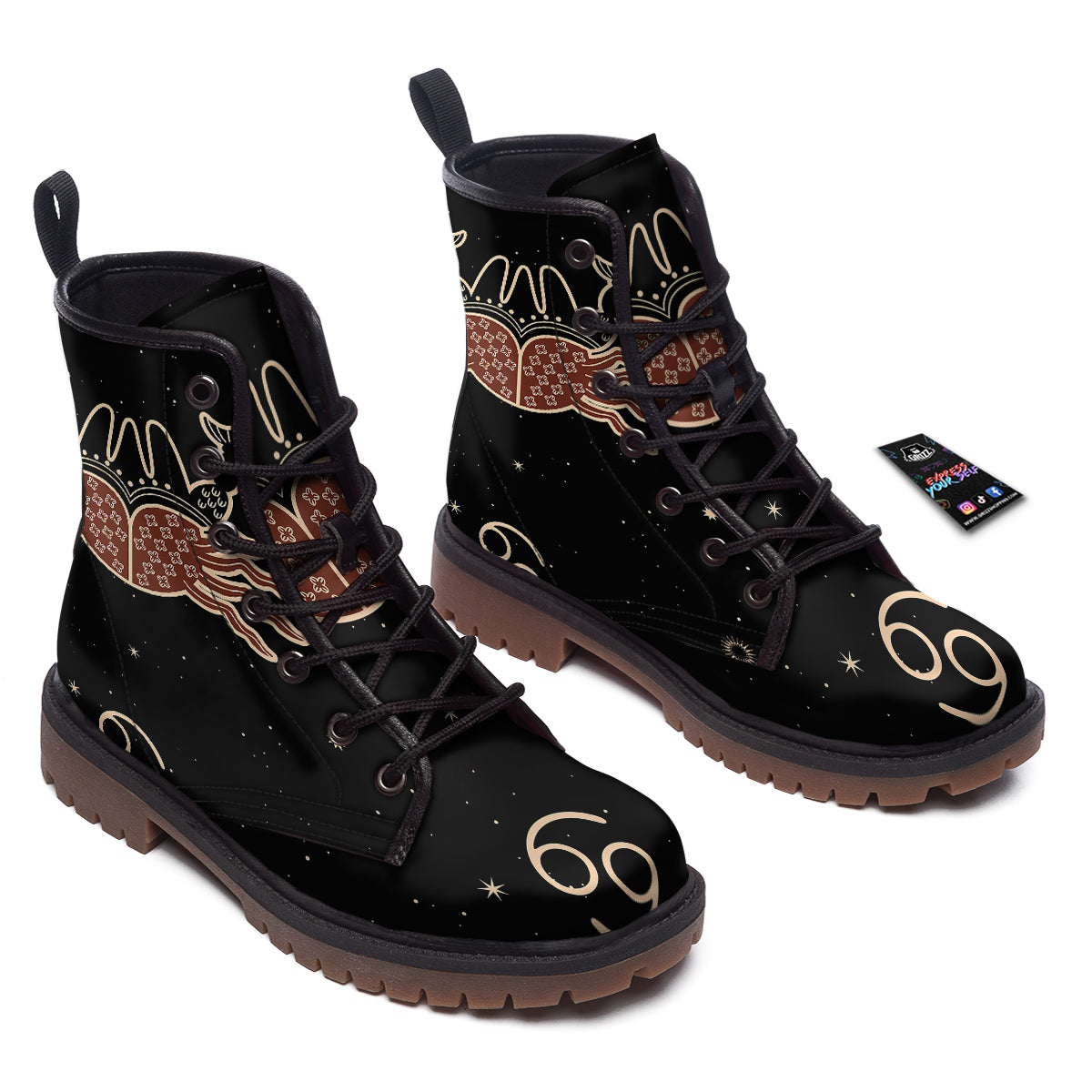 Cancer Constellation Print Work Boots-grizzshop