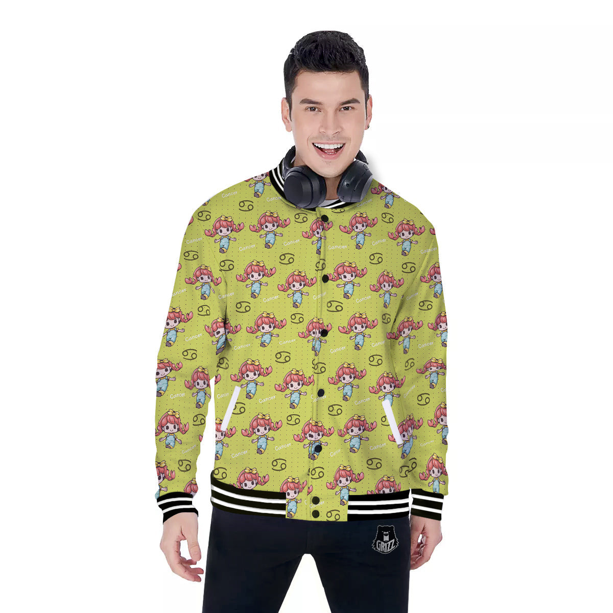Cancer Cute Cartoon Print Pattern Baseball Jacket-grizzshop