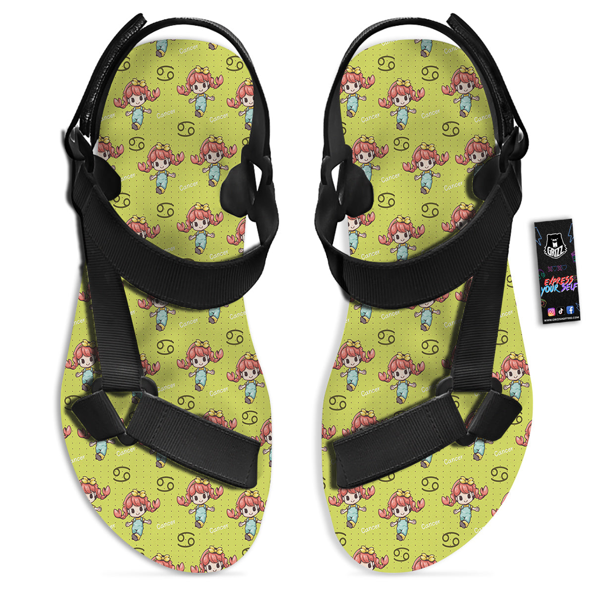 Cancer Cute Cartoon Print Pattern Black Open Toe Sandals-grizzshop