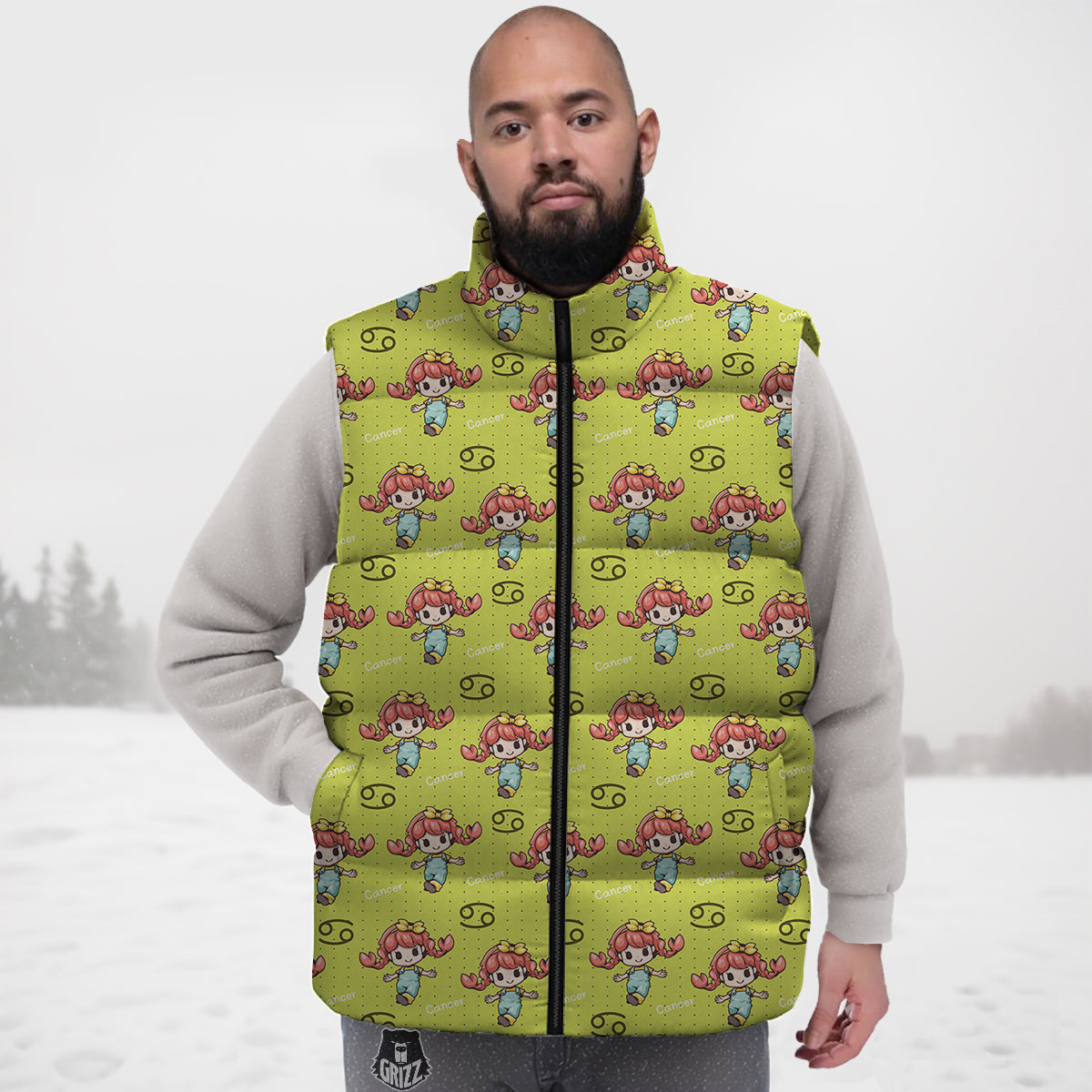 Cancer Cute Cartoon Print Pattern Down Vest
