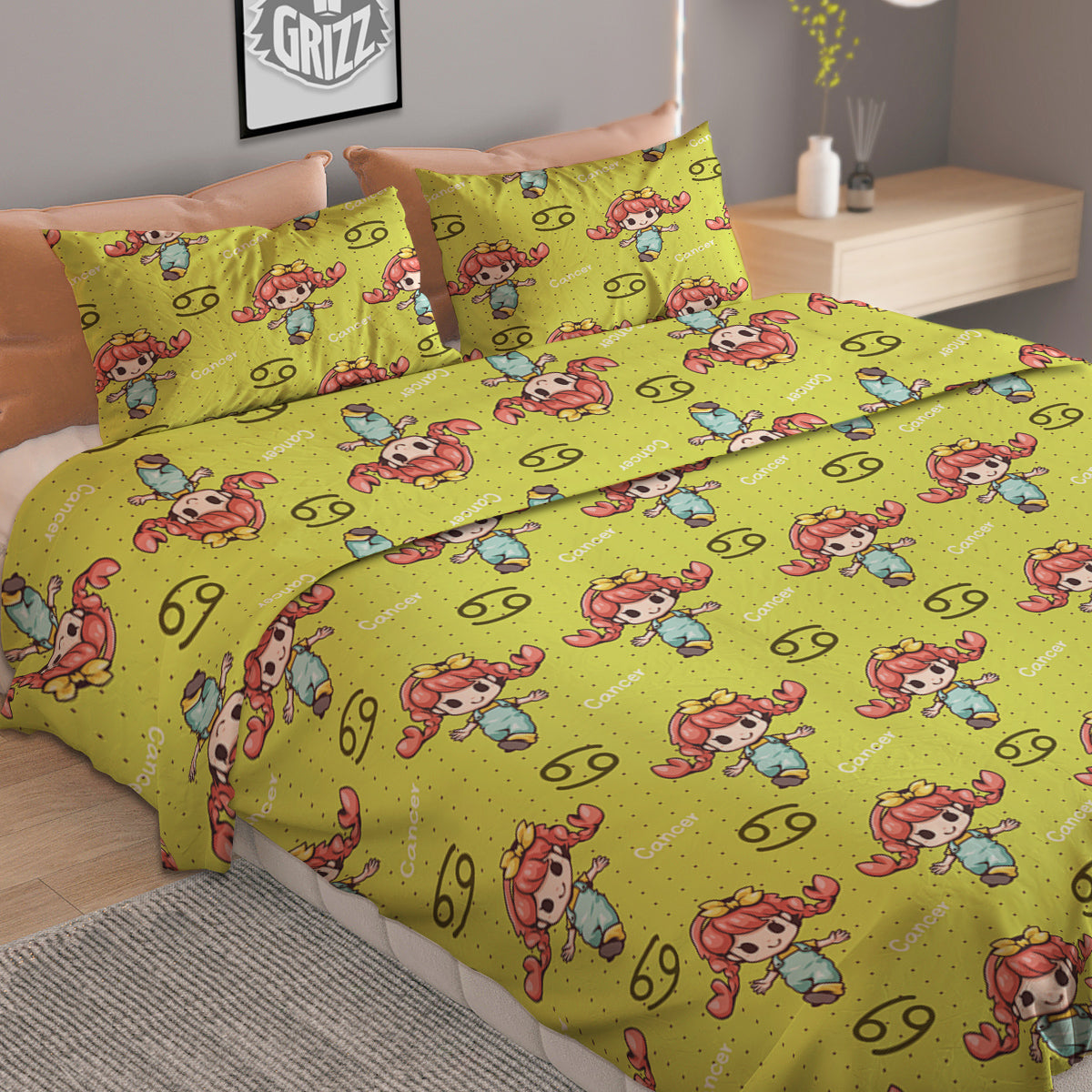 Cancer Cute Cartoon Print Pattern Duvet Cover Bedding Set