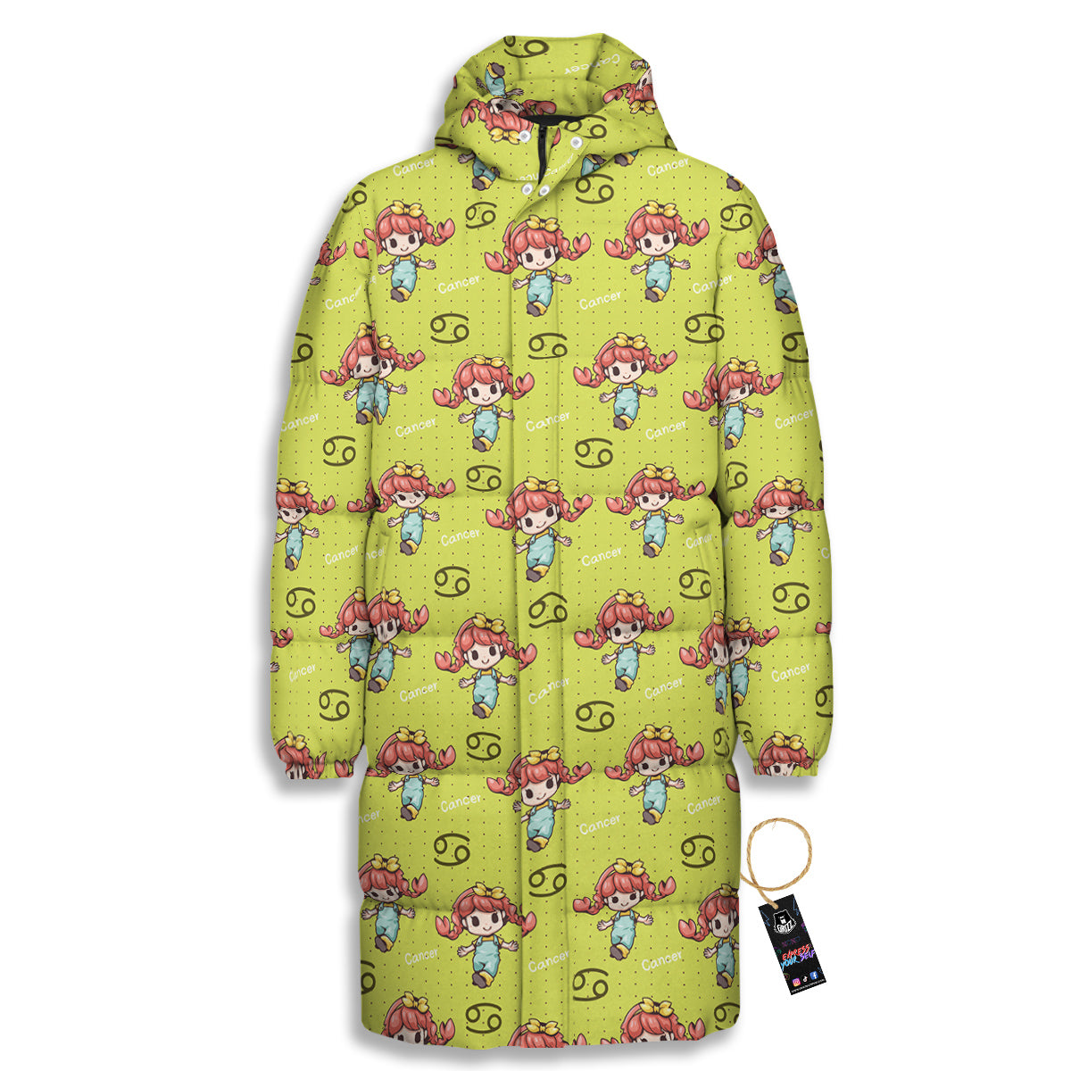 Cancer Cute Cartoon Print Pattern Long Down Jacket-grizzshop