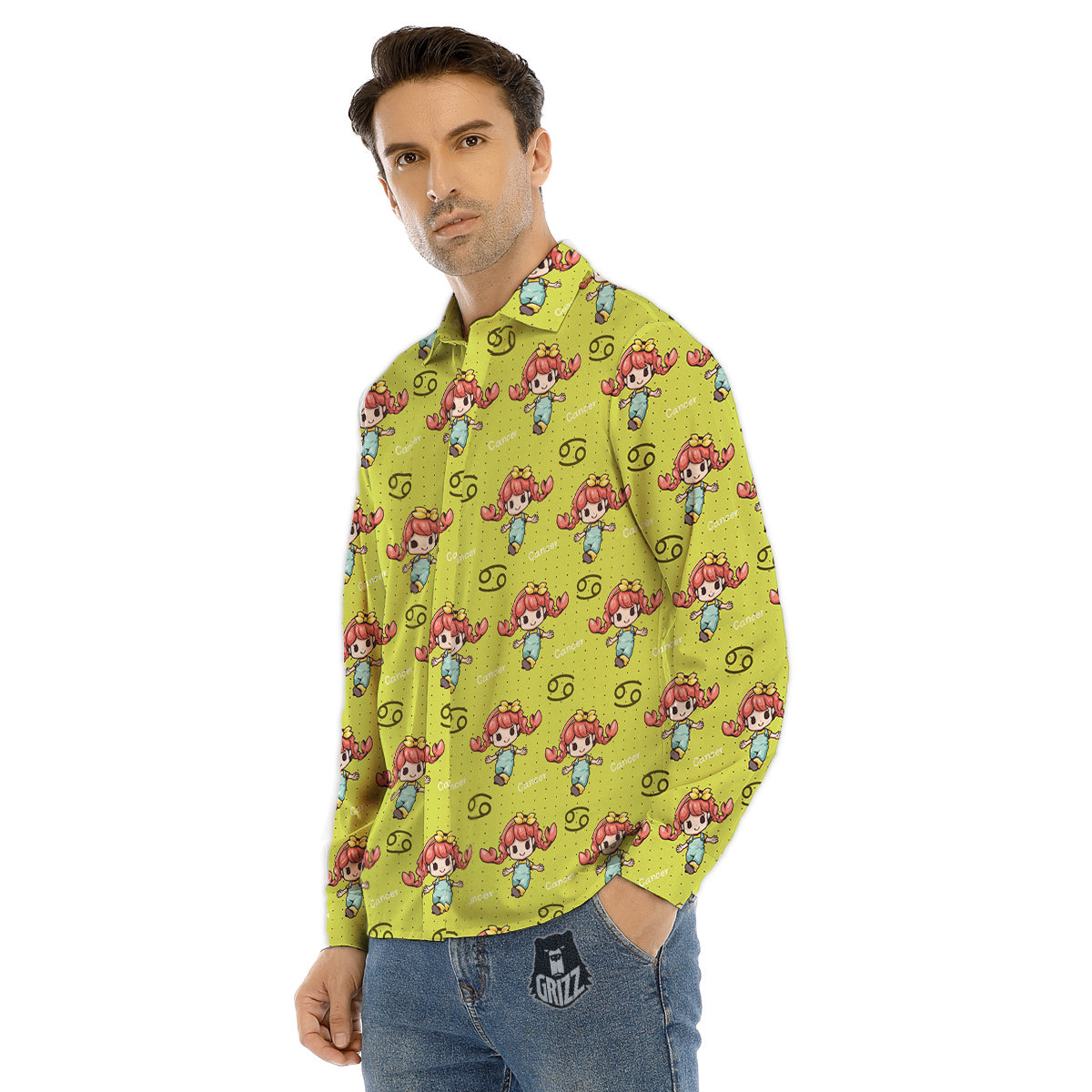 Cancer Cute Cartoon Print Pattern Men's Dress Shirts-grizzshop