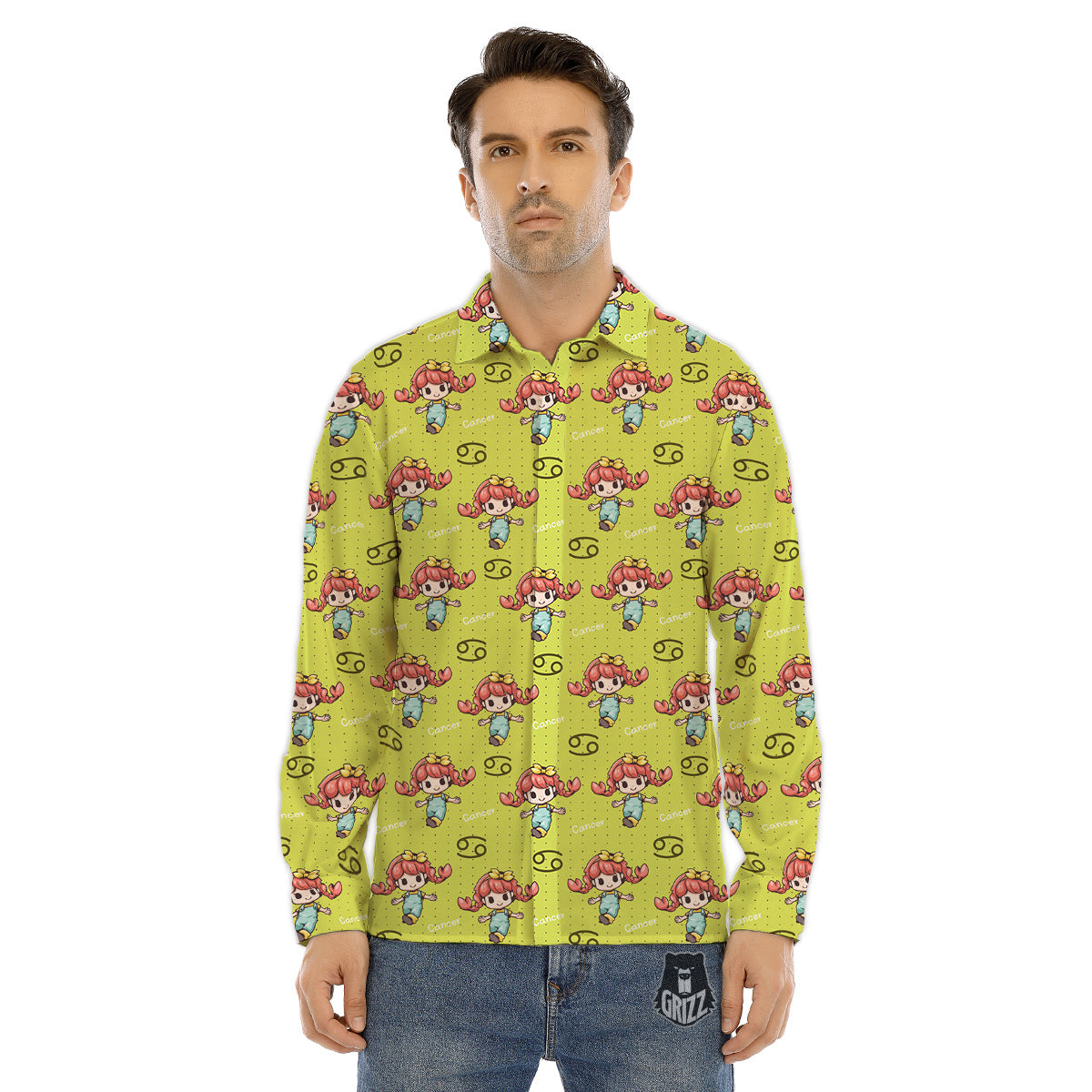 Cancer Cute Cartoon Print Pattern Men's Dress Shirts-grizzshop