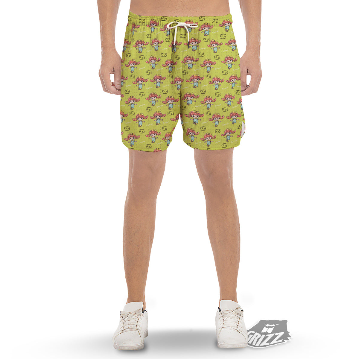 Cancer Cute Cartoon Print Pattern Men's Gym Shorts-grizzshop
