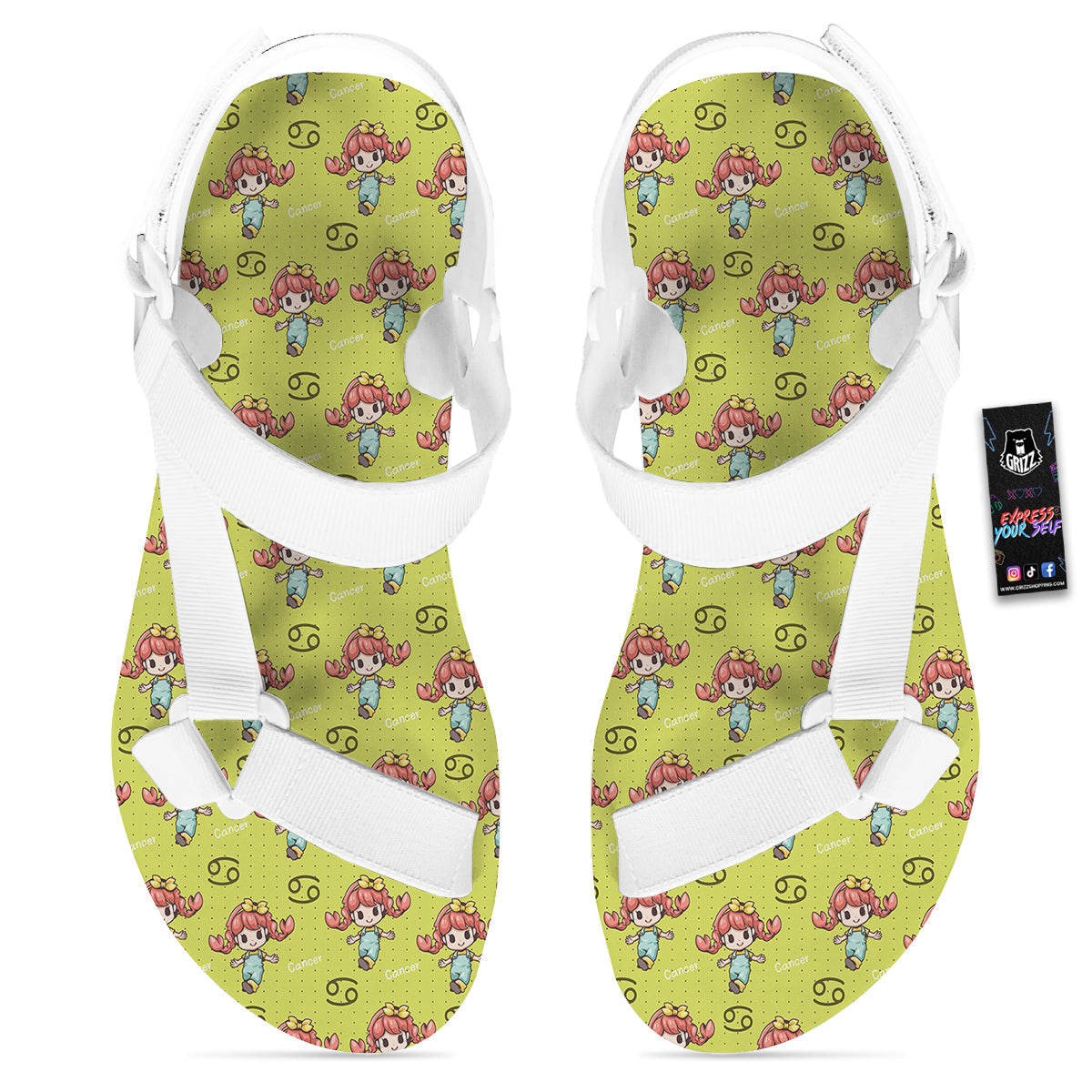Cancer Cute Cartoon Print Pattern White Open Toe Sandals-grizzshop