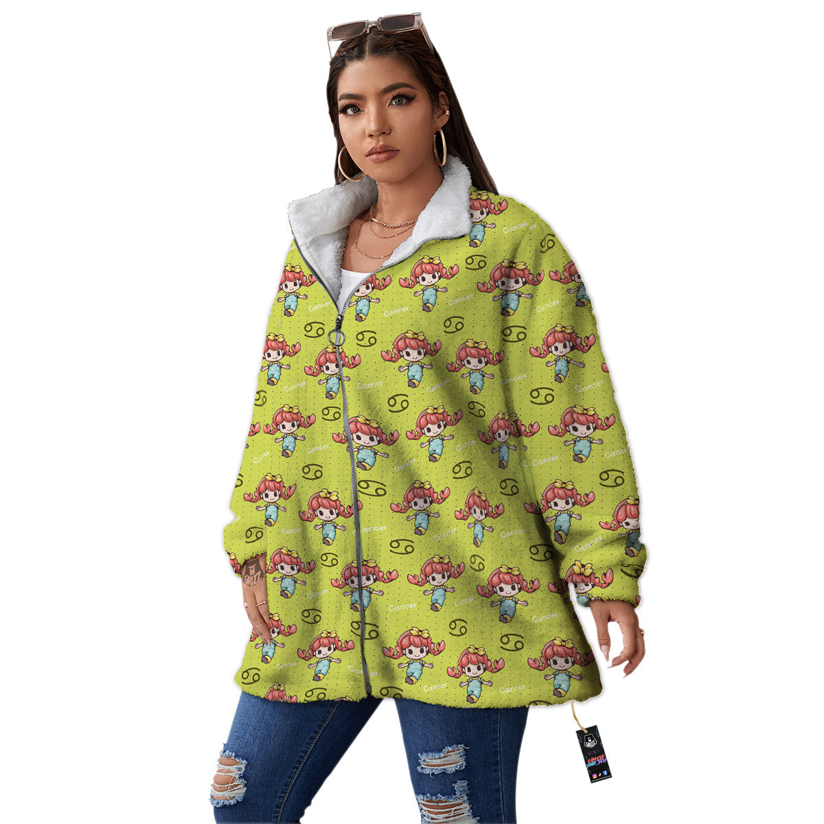 Cancer Cute Cartoon Print Pattern Women's Sherpa Jacket-grizzshop