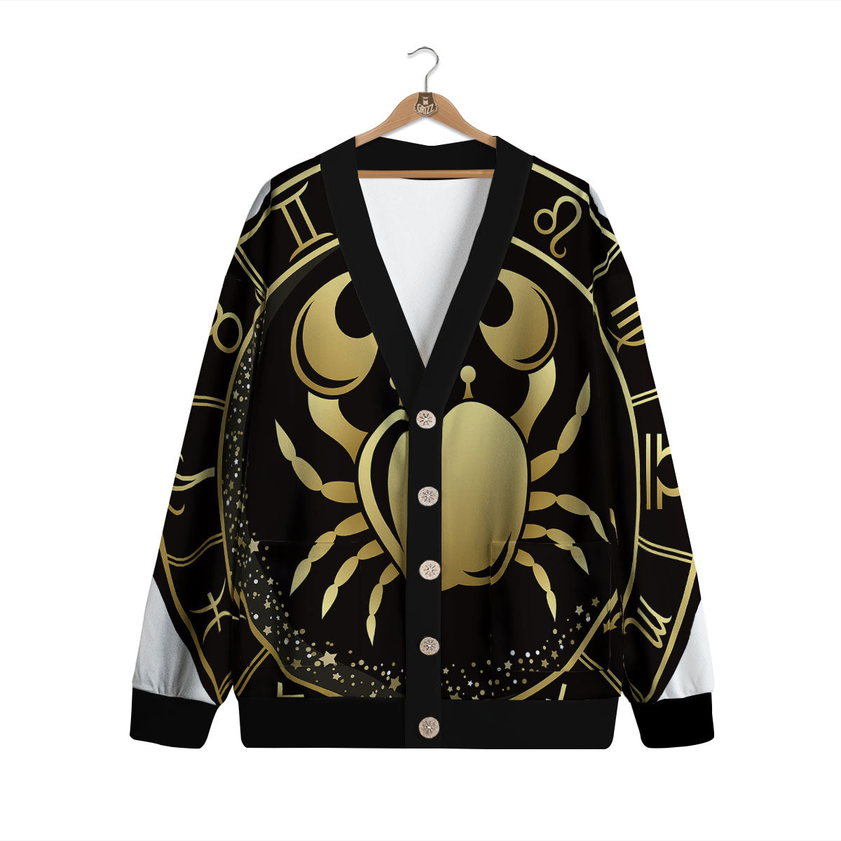 Cancer Sign Black And Gold Print Cardigan-grizzshop