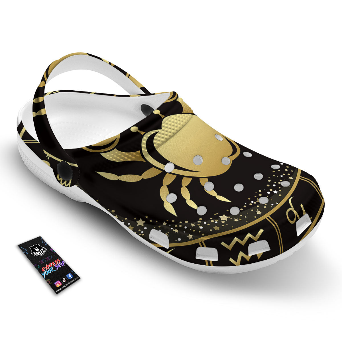 Cancer Sign Black And Gold Print Clog-grizzshop