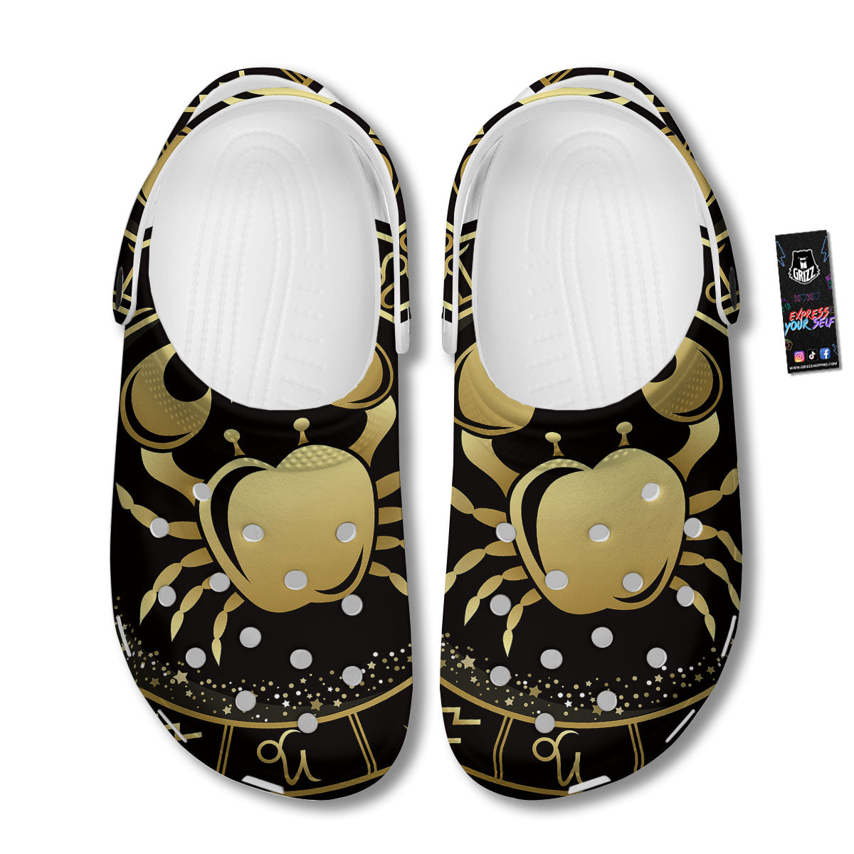 Cancer Sign Black And Gold Print Clog-grizzshop