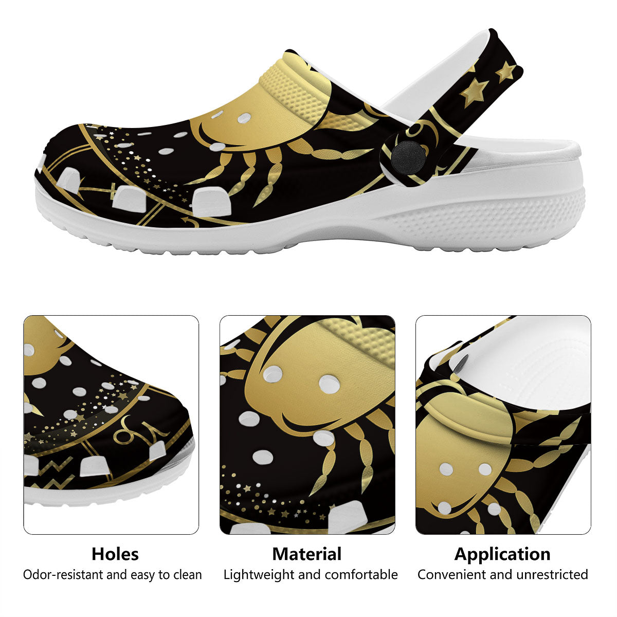 Cancer Sign Black And Gold Print Clog-grizzshop