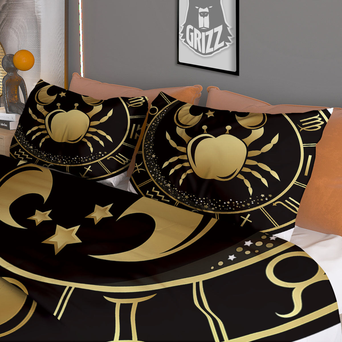 Cancer Sign Black And Gold Print Duvet Cover Bedding Set