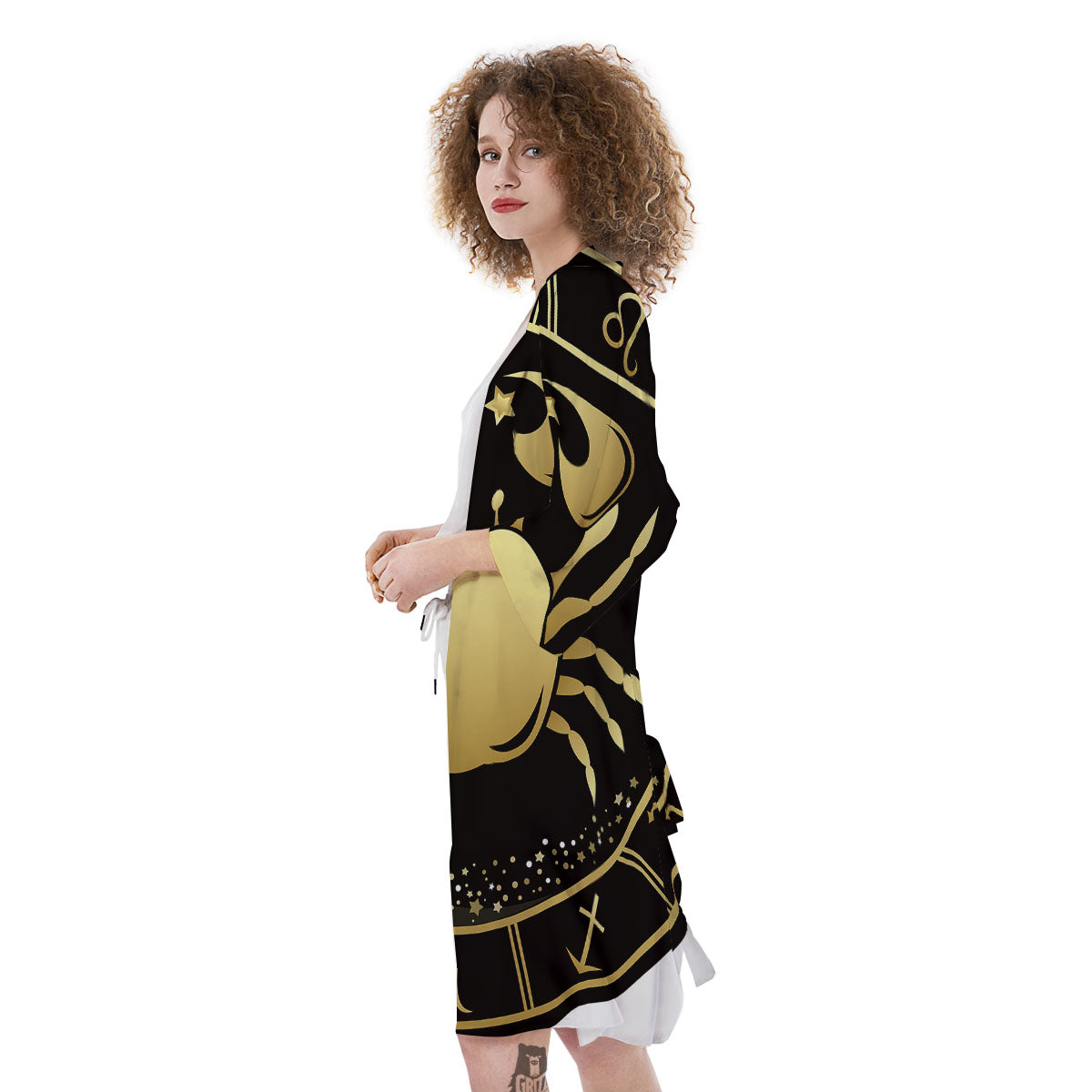 Cancer Sign Black And Gold Print Kimono-grizzshop