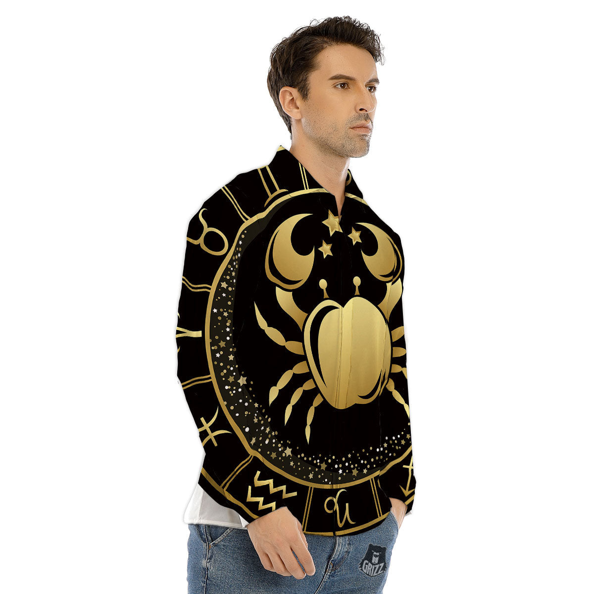 Cancer Sign Black And Gold Print Men's Dress Shirts-grizzshop