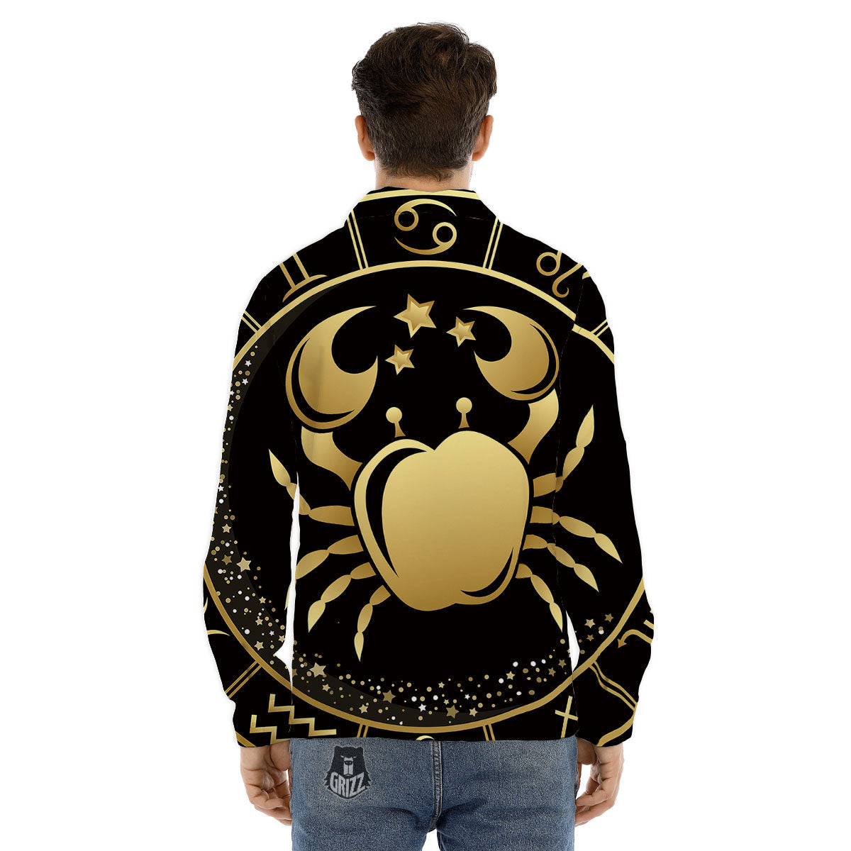Cancer Sign Black And Gold Print Men's Dress Shirts-grizzshop