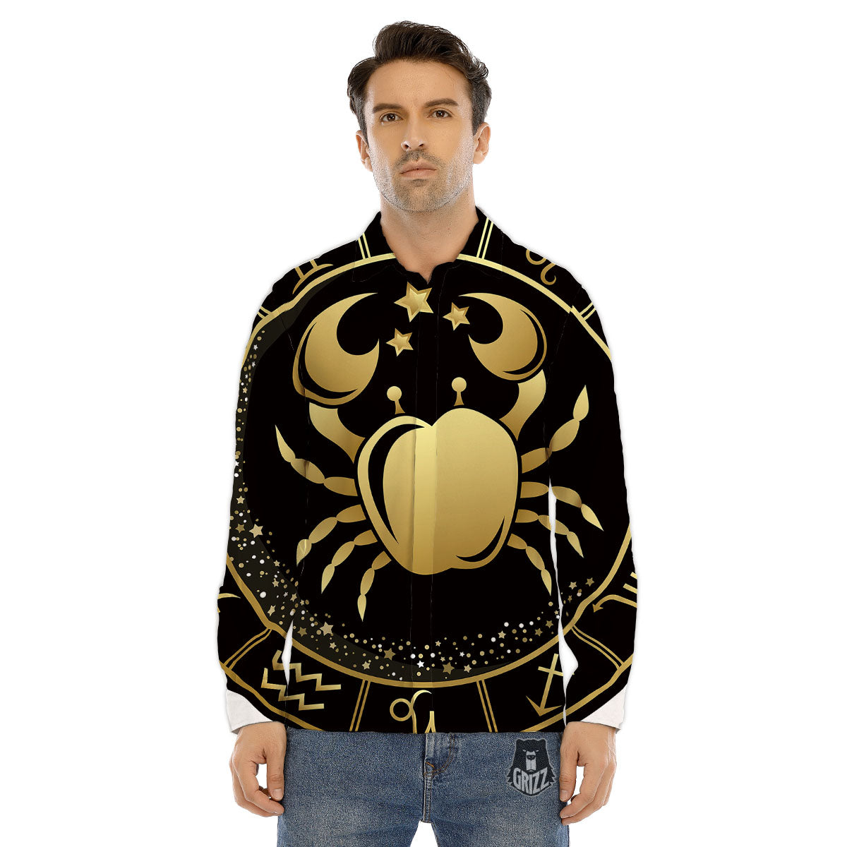 Cancer Sign Black And Gold Print Men's Dress Shirts-grizzshop