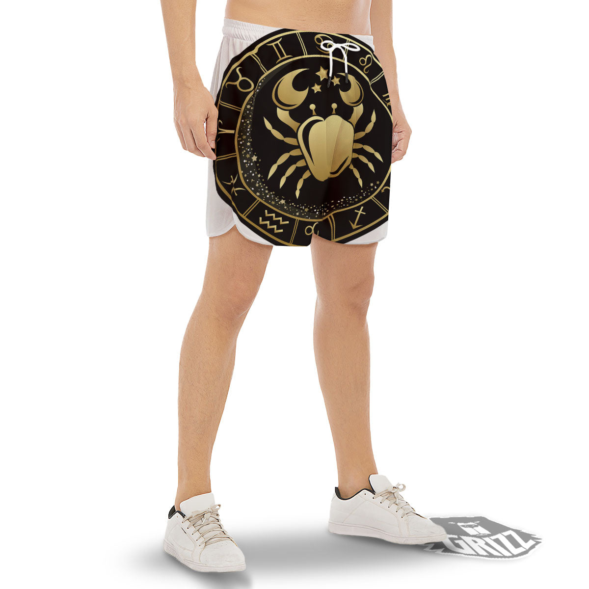 Cancer Sign Black And Gold Print Men's Gym Shorts-grizzshop